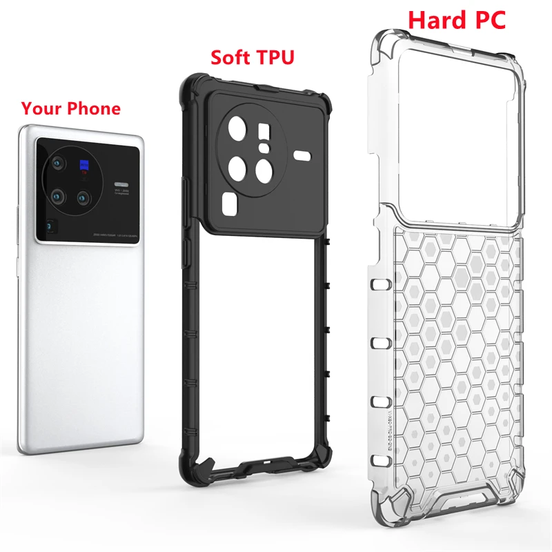 Shockproof Case for Vivo X80 Pro Cover for Vivo X80 Pro Capas Bumper Transparent Honeycomb Clear Cover for Vivo X80 Pro Fundas