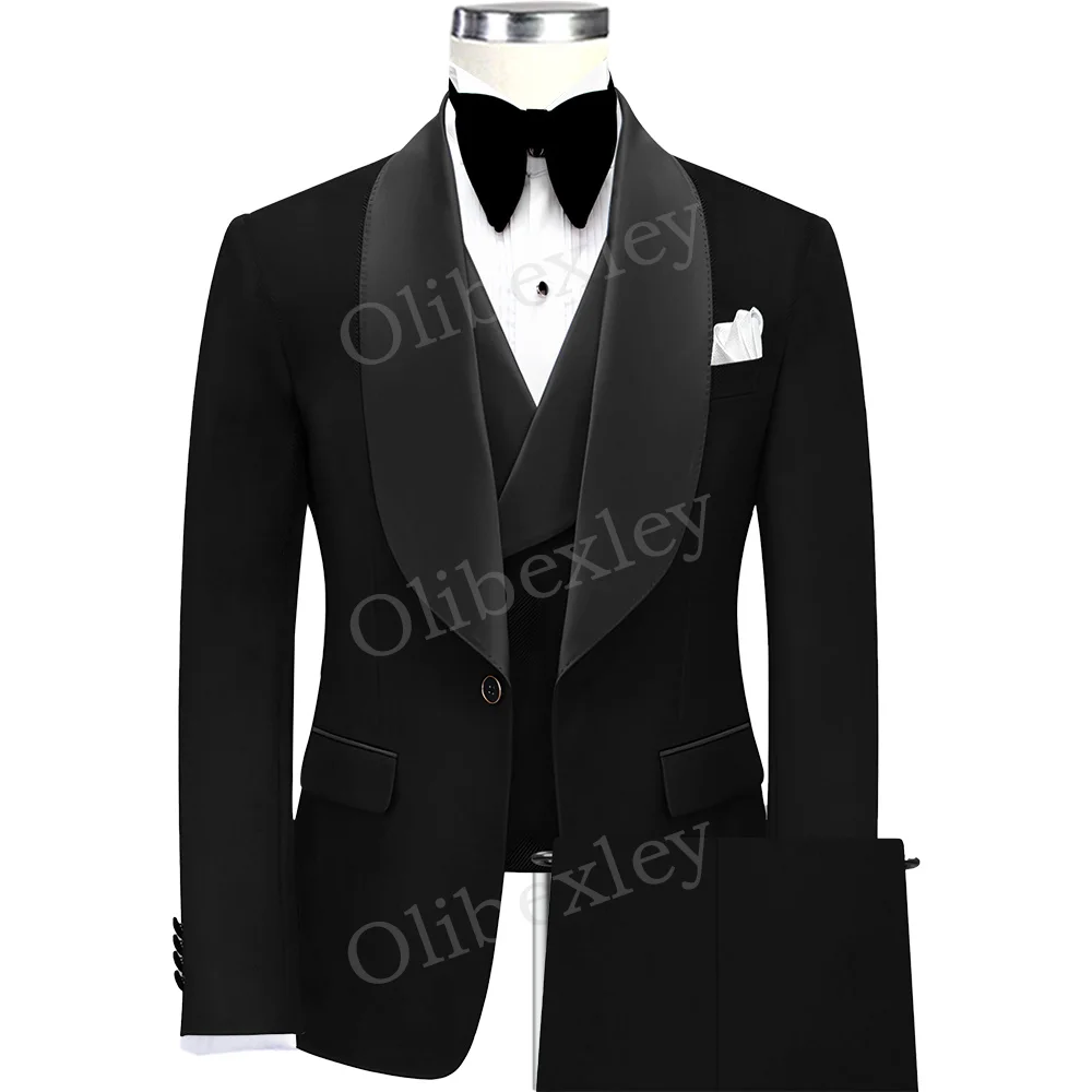 

Olibexley Elegante Men's Suits 3 Pieces Customized Luxury One Button Slim Fit Wedding Groom Business Dinner Prom