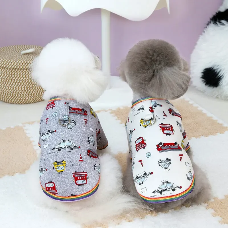 New Ins Dog Clothes Winter Printed Cartoon Car Hoodie Warm Dog Clothes Can Be Towed Fashion Design Cat Clothes