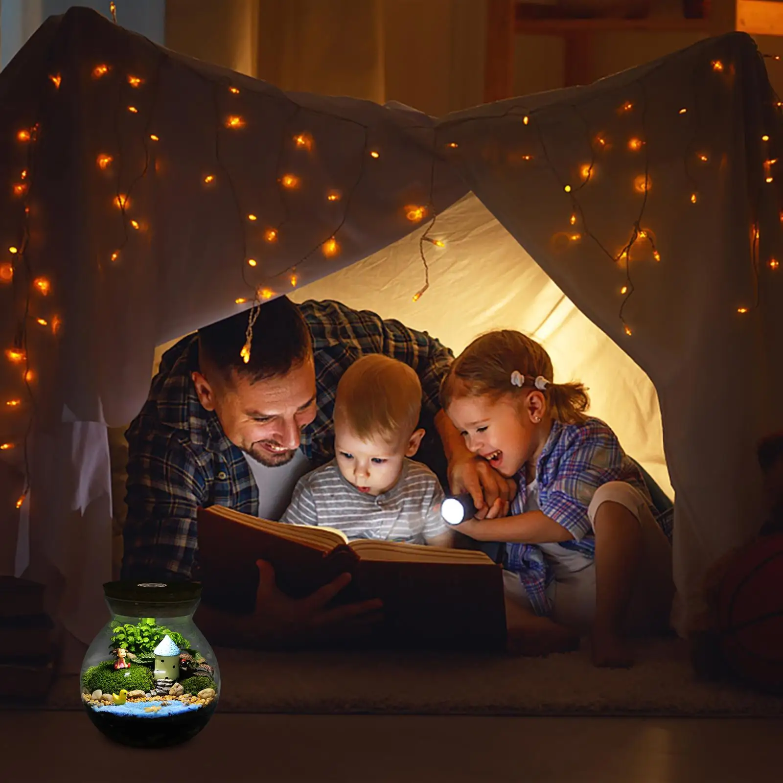 LED Light Ecological Bottle Fish Tank Self Cleaning Aquarium Accessories for Desktop Ornamental Clear Small Flowerpot