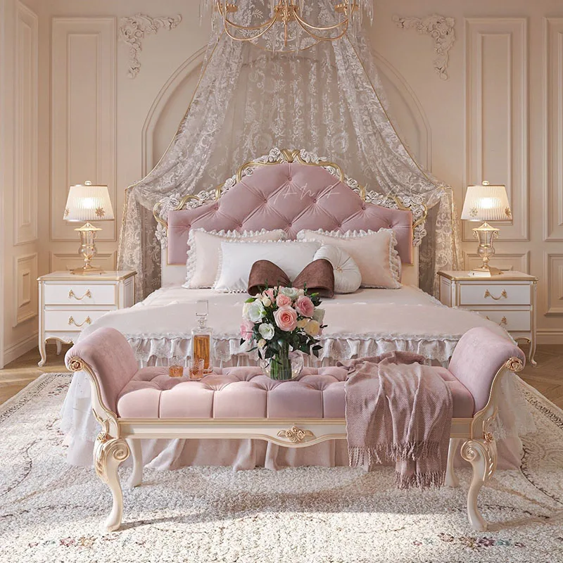 Cabecero de cama doble de lujo, mueble de cama King Size, con plataforma moderna, estilo europeo real