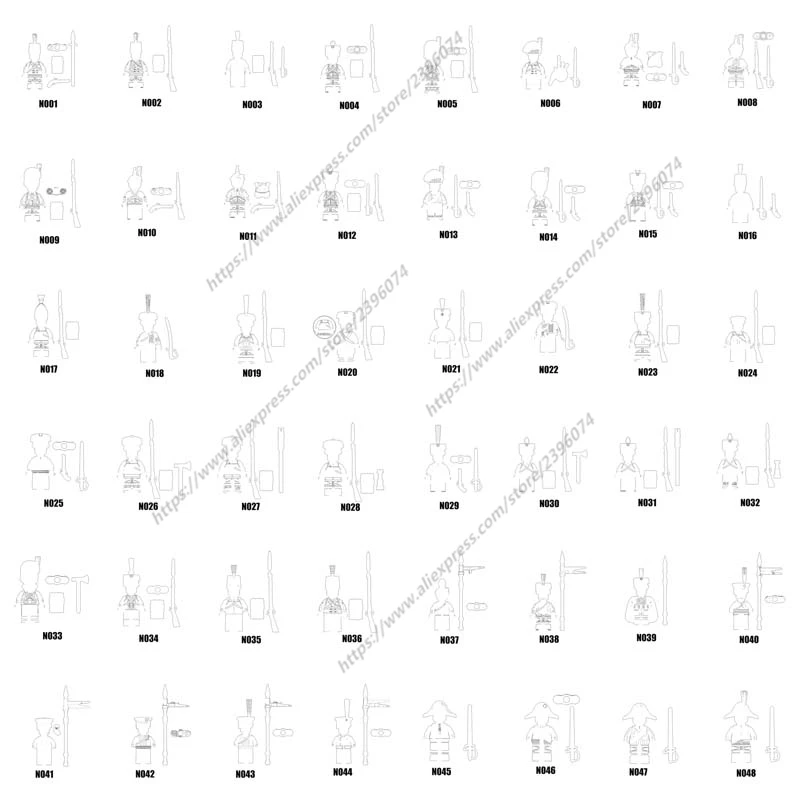 Figuras de ação acessórios blocos de construção série-087 n025 n026 n027 n028 n029 n030 n031 n032 brinquedos educativos