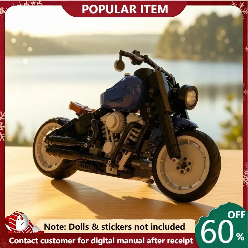 878PCS MOC Classic Retro Bobber Motorcycle Building Blocks Technic Motorbike Model DIY Assembly Gifts for Adults Collection