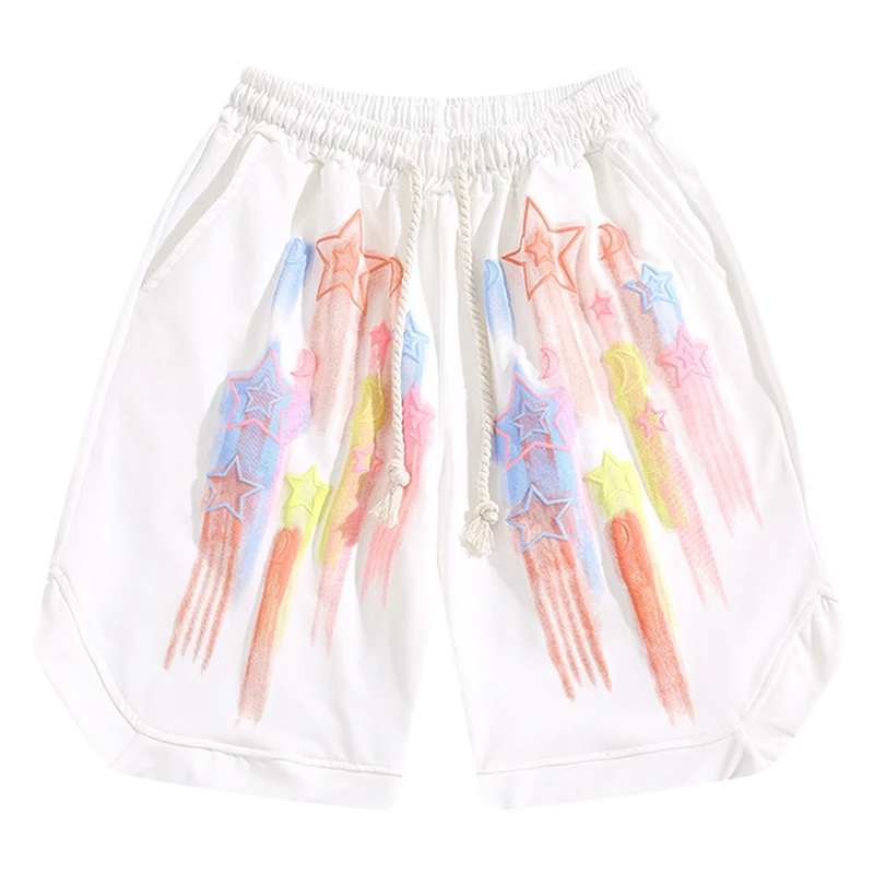 

Мужские летние спортивные шорты, новые американские уличные звезды, повседневные свободные брюки до колена с карманами, модные универсальные черные брюки