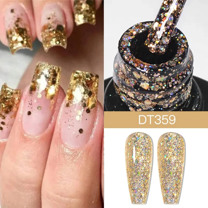 MEET ACROSS 7ml Glitter Gel Nail Polish Sparkly Sequins UV LED Soak Off Varnish For Manicure Semi Permanent Nail Art Gel Polish