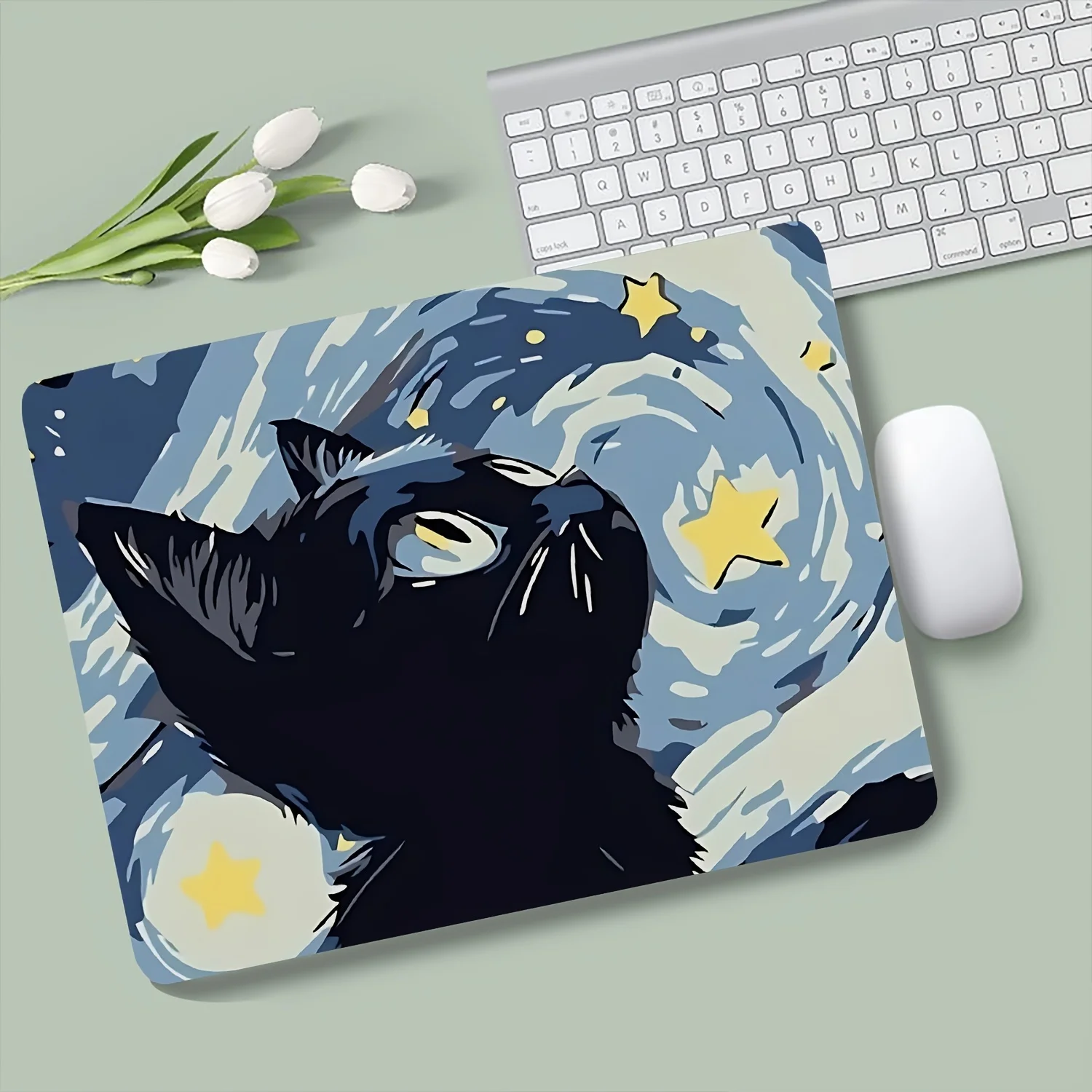 Anime Starry Sky Black Cat Mouse Pad Abstract Desk Mat Office Non-Slip PC Gaming Workstation Computer Desk Decorating Carpet