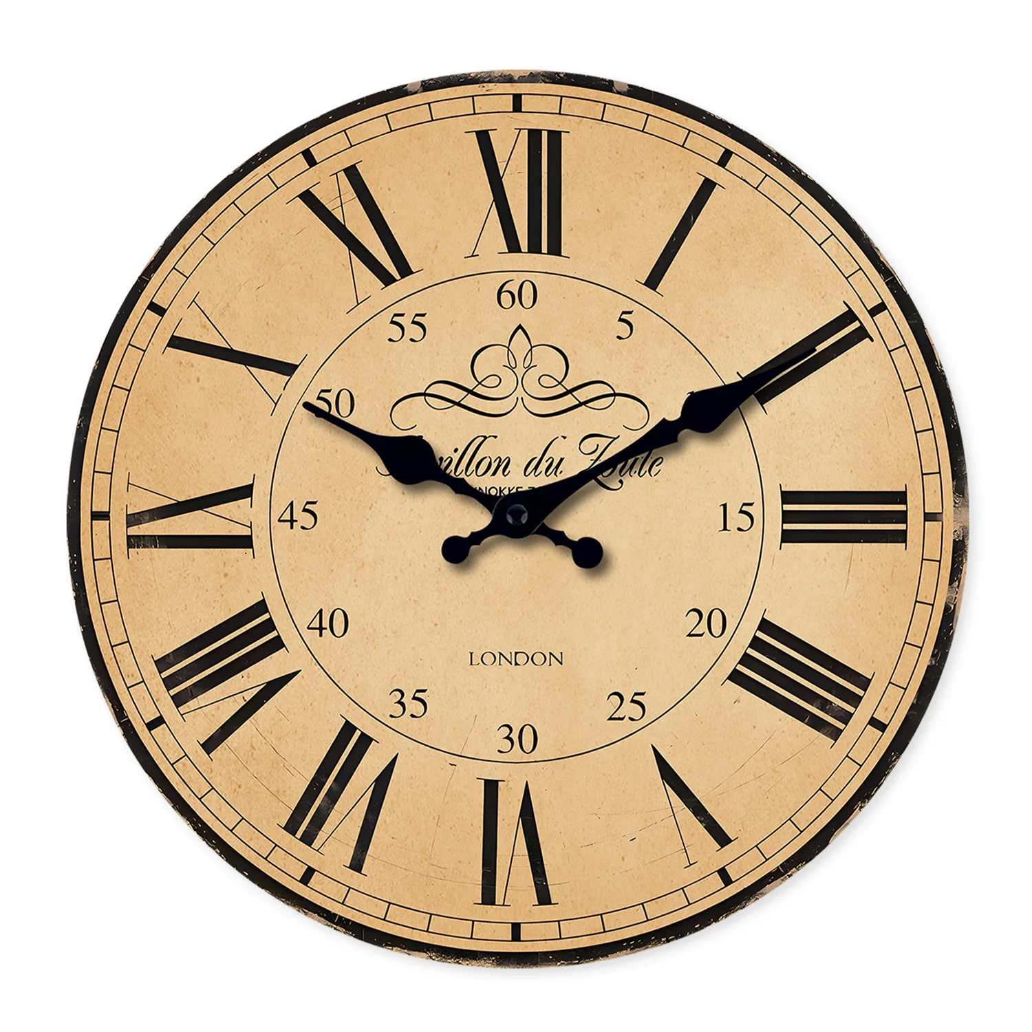 Retro-Wanduhr aus Holz mit europäischem Muster, Wohnzimmer, Schlafzimmer, Küche, Heimdekoration, Stille Quarzuhr, Weihnachtsgeschenk, 25,4 cm, 30,5 cm, 40,6 cm (ohne Batterien)