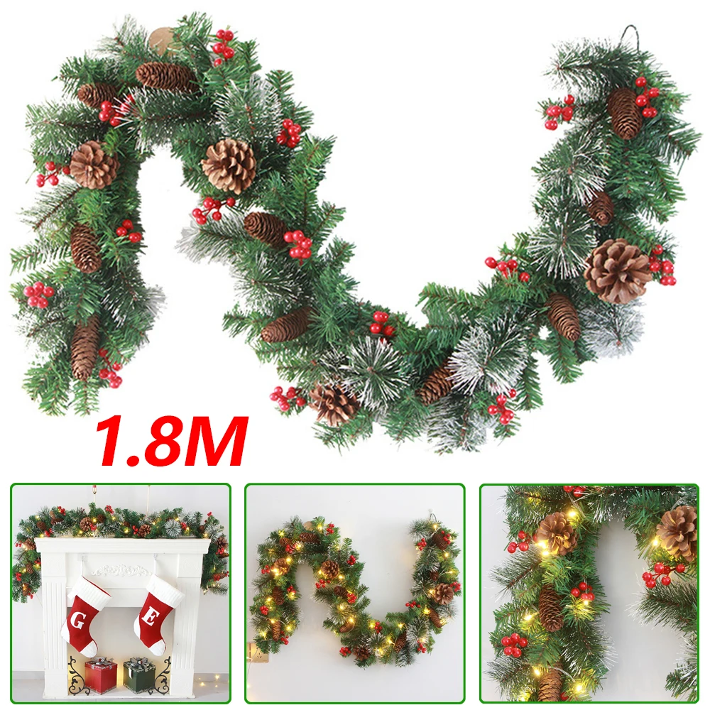 

1.8m Christmas Decorations Garland Red Berries Artificial Christmas Wreaths for Home Xmas Tree Stairs Door New Year Decoration