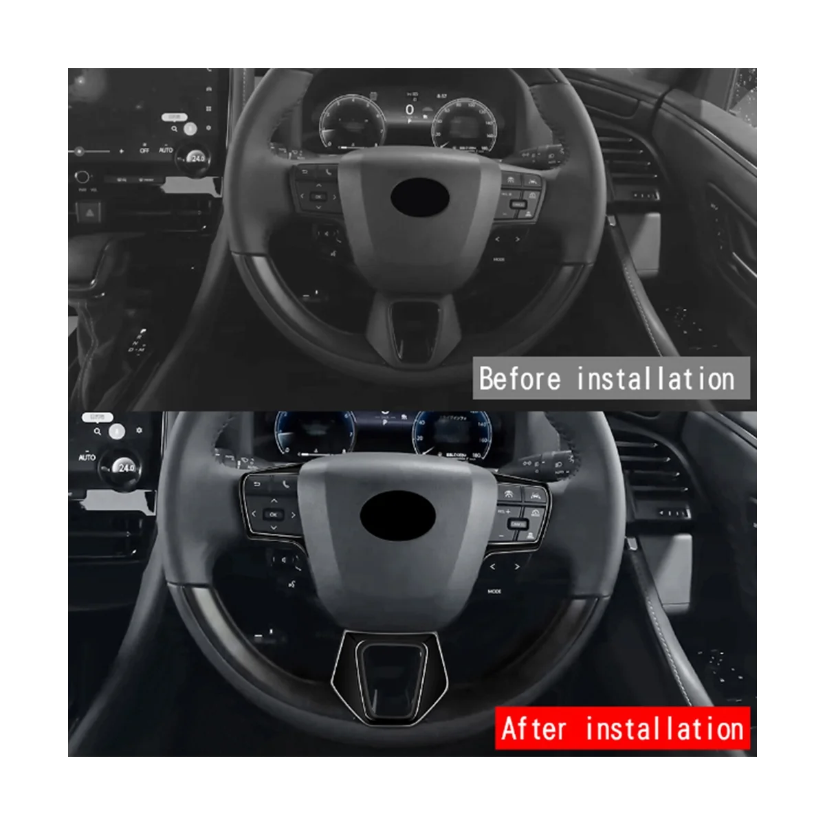 Car Glossy Black Steering Wheel Trim Frame Cover Sticker Car Inner Accessories for Toyota Alphard 40 Series 2023+