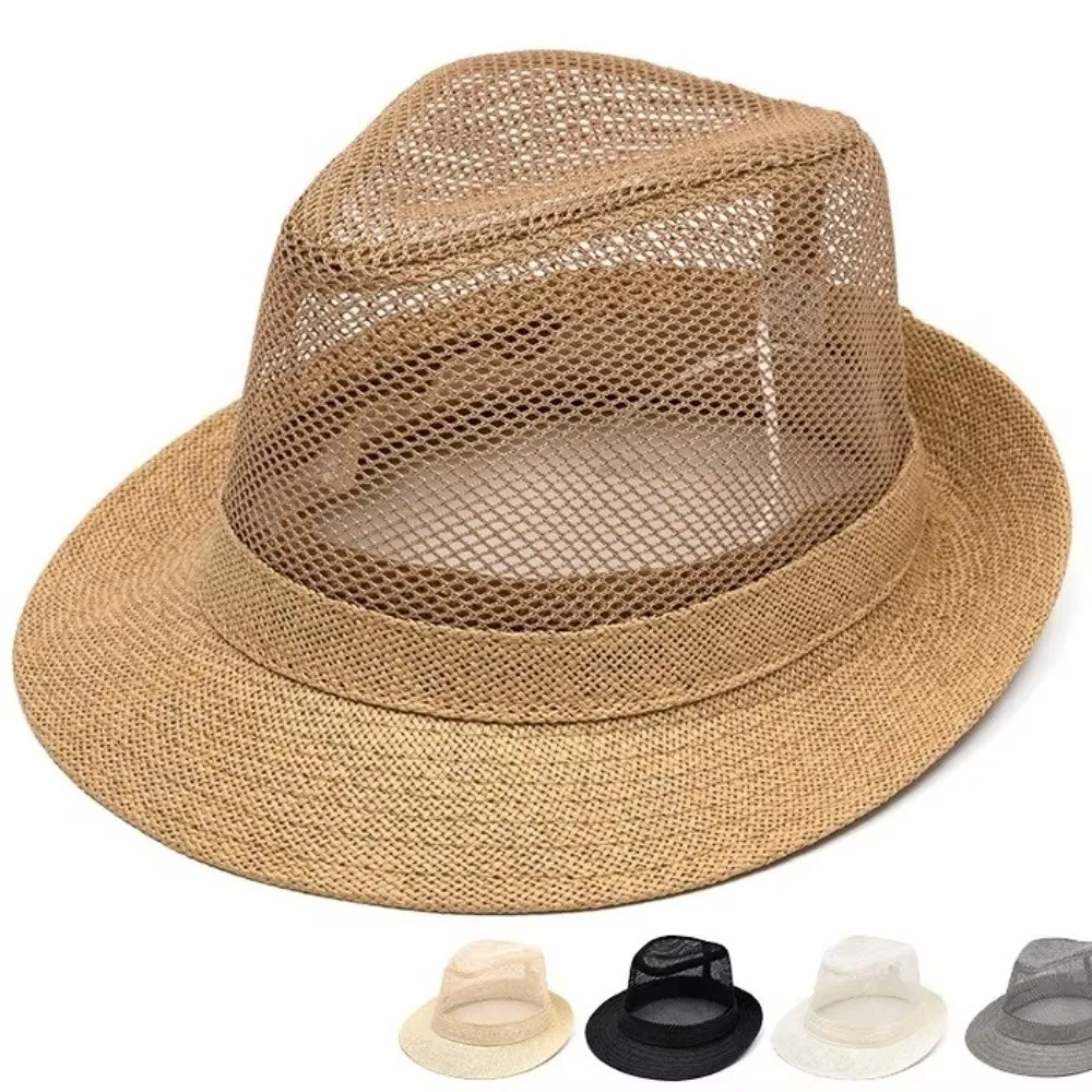 

Новая дышащая сетчатая шляпа с отворотом, легкая, с откидным краем, полая, однотонная, для защиты от солнца, пляжная, джазовая кепка для активного отдыха