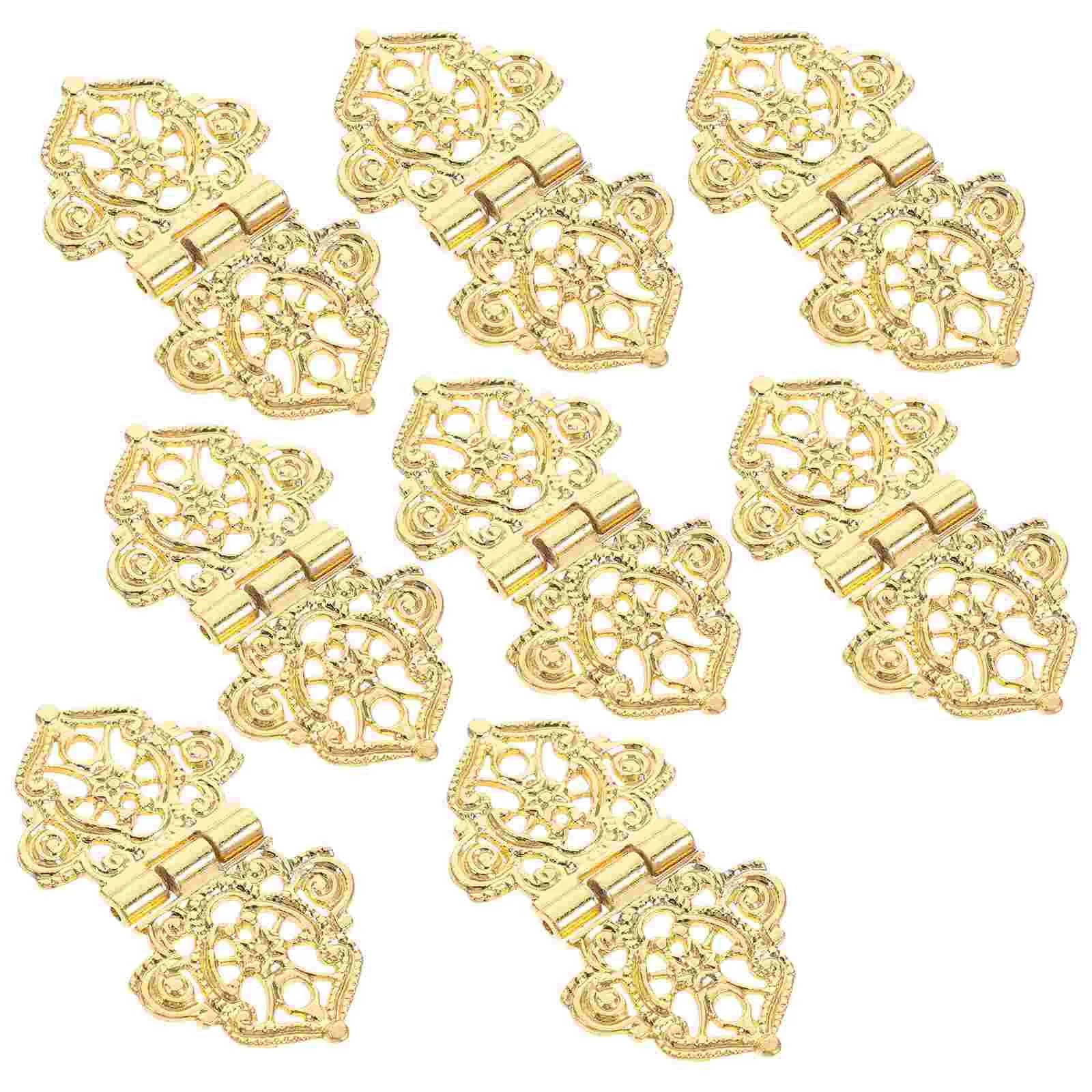 8 Pcs Wooden Box Decorative Hinges Small Damping Folding Support Cover Minature Golden