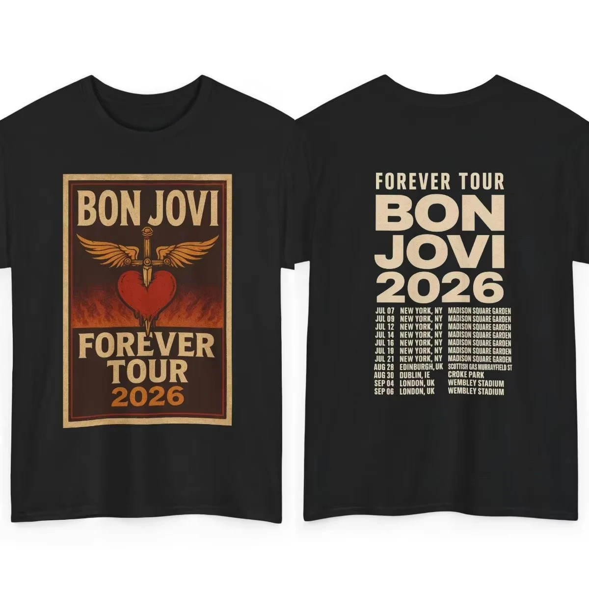 Camiseta Unissex de Algodão Bon Jovi Eternal Journey 2026 - Estampa de Banda de Rock Y2K para Verão
