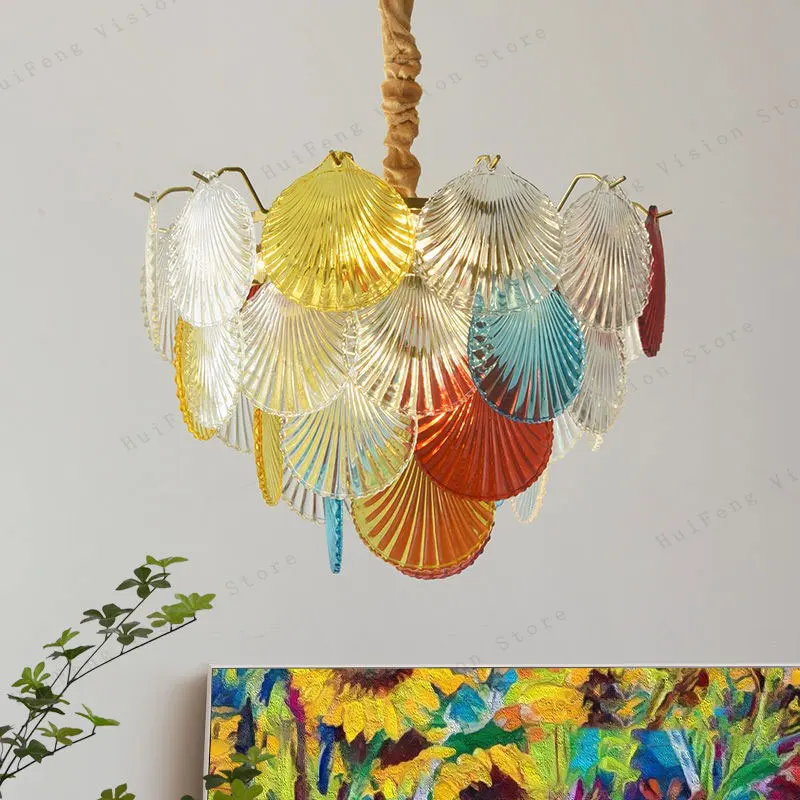 المعاصرة متعدد الألوان شل تصميم قلادة الثريا شنقا ضوء لغرفة الطعام غرفة المعيشة داخلي LED الإضاءة ديكور المنزل #5