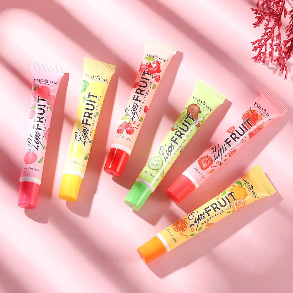 Shiny Fruit Lip Oil Gloss 6 Colors Lip Plumper Hydrating Overnight Lip Mask Non Sticky Glossy Daily Essential