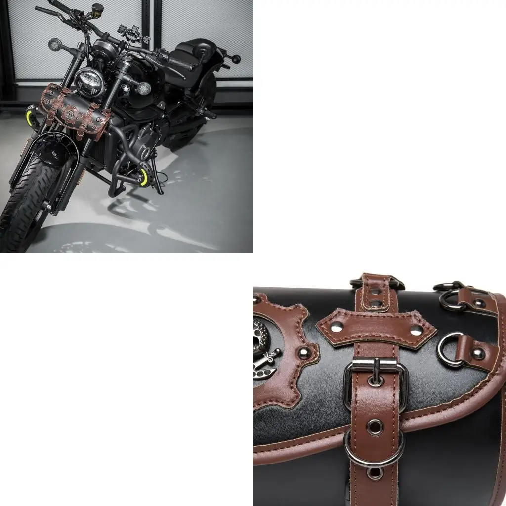

Motorcycle Fork Bag PU Leather Universal Saddlebag Front Handlebar Storage
