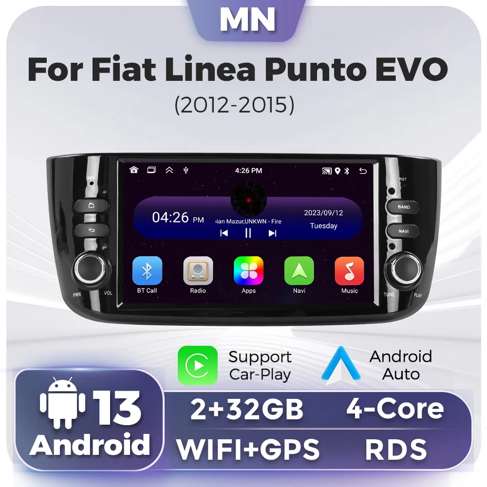 7 Inch Android 13 For Fiat Linea Punto EVO 2012-2015 Car Radio Multimedia Video Player GPS Navigation Stereo wireless carplay BT