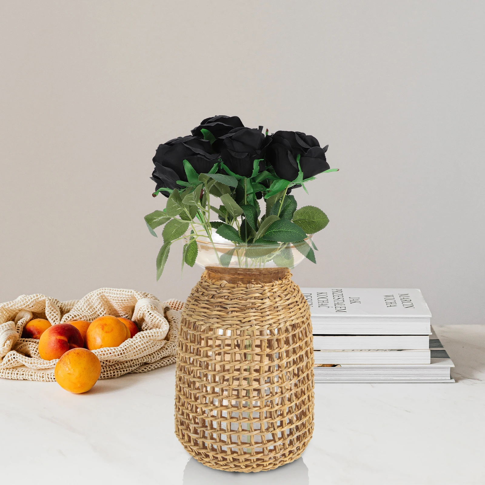 

Small Vase Ornaments Home Decor Flower Glass Vases Unique Centerpiece Living Room Straw Rattan Creative Practical Bedroom Office