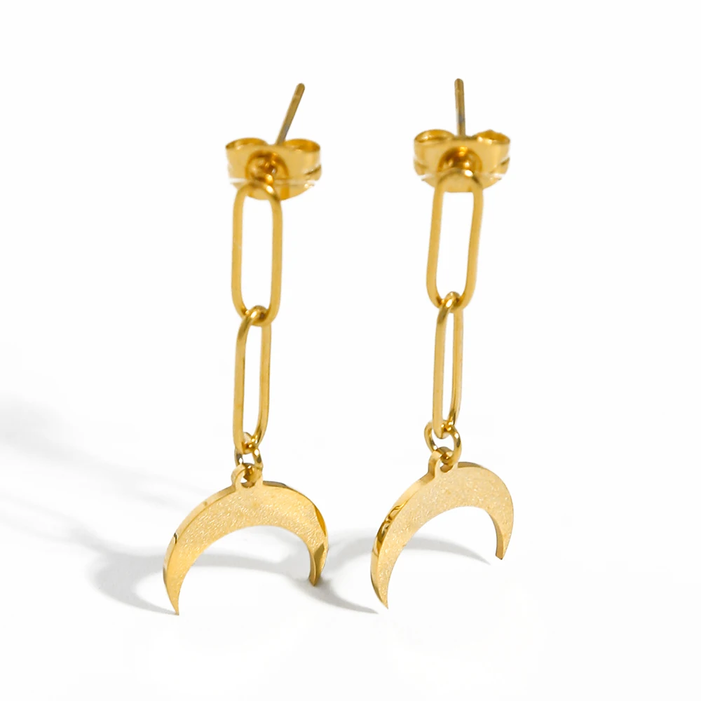 

WILD & FREE 18K Gold Plated Stainless Steel Moon Drop Earrings for Women Simple Trend Dangle Earrings Waterproof Jewelry