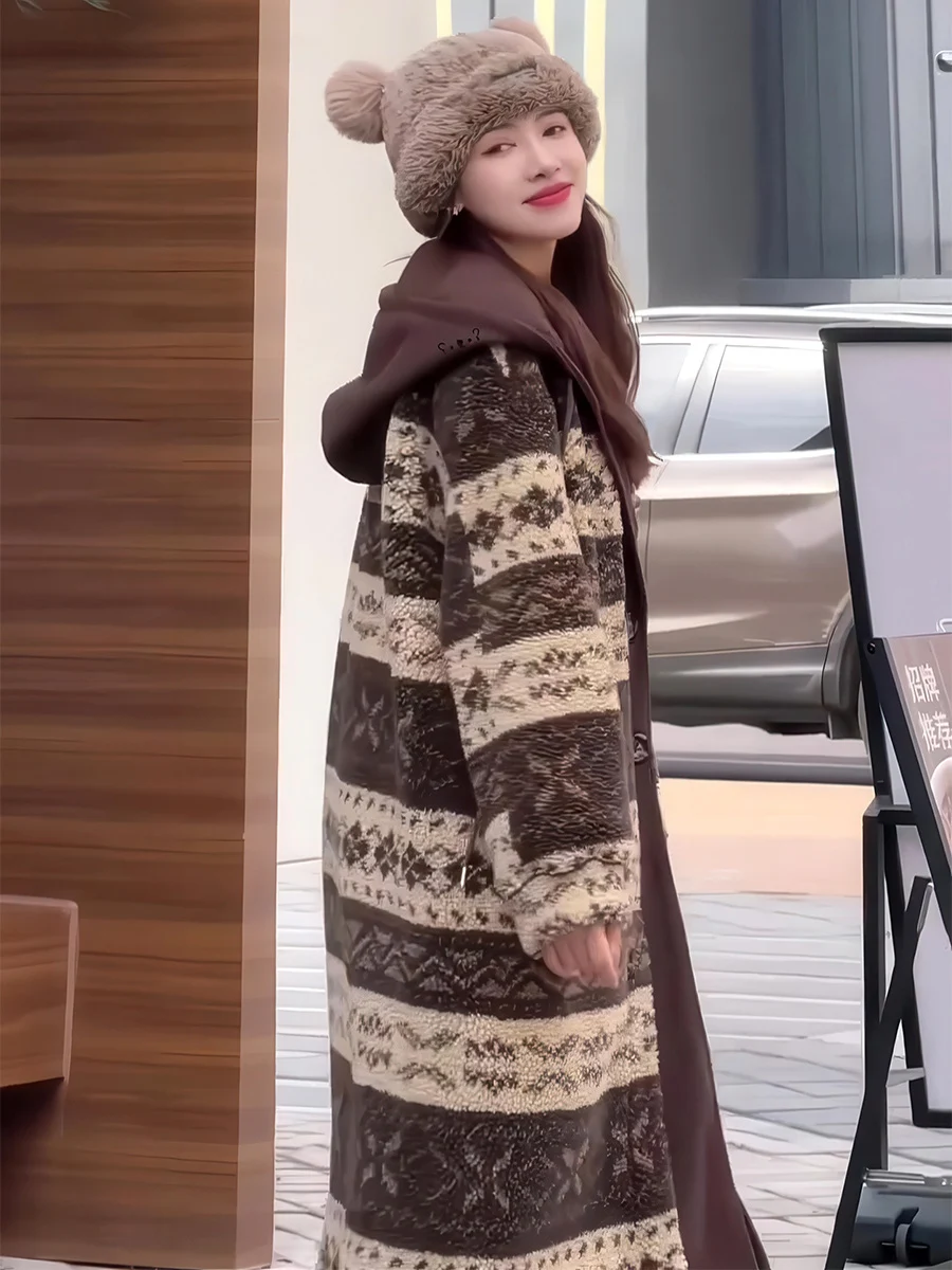 

plus Size Warm Woolen Coat with Hood Medium Length for Women Spring Autumn Slimming Versatile Outerwear Commute Sle