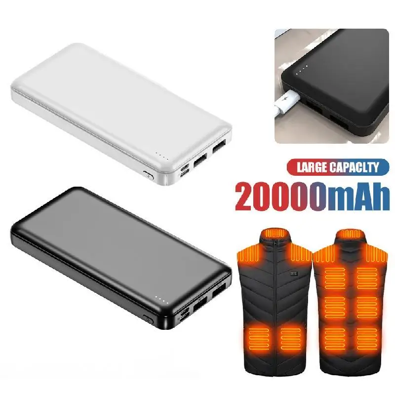 20000mAh Power Bank 5V/2A Micro/Type-C Out Portable Fast Charger External Battery Pack For Heating Vest Jacket Scarf Socks Glove