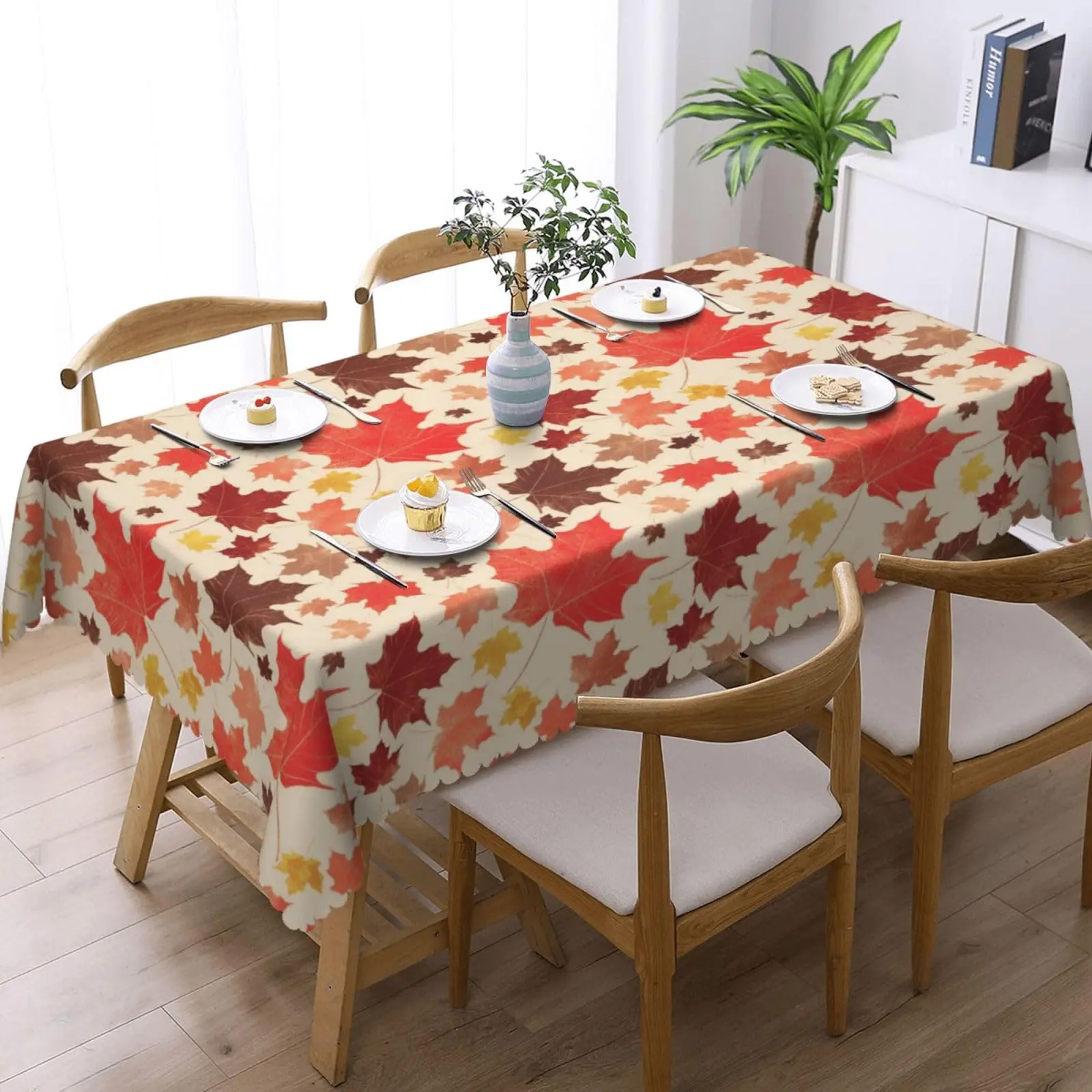 Fall Tablecloth Vintage Maple Leaf Rectangle Table Cloth Autumn Harvest with  birthday decoration，wedding decoration，desk mat