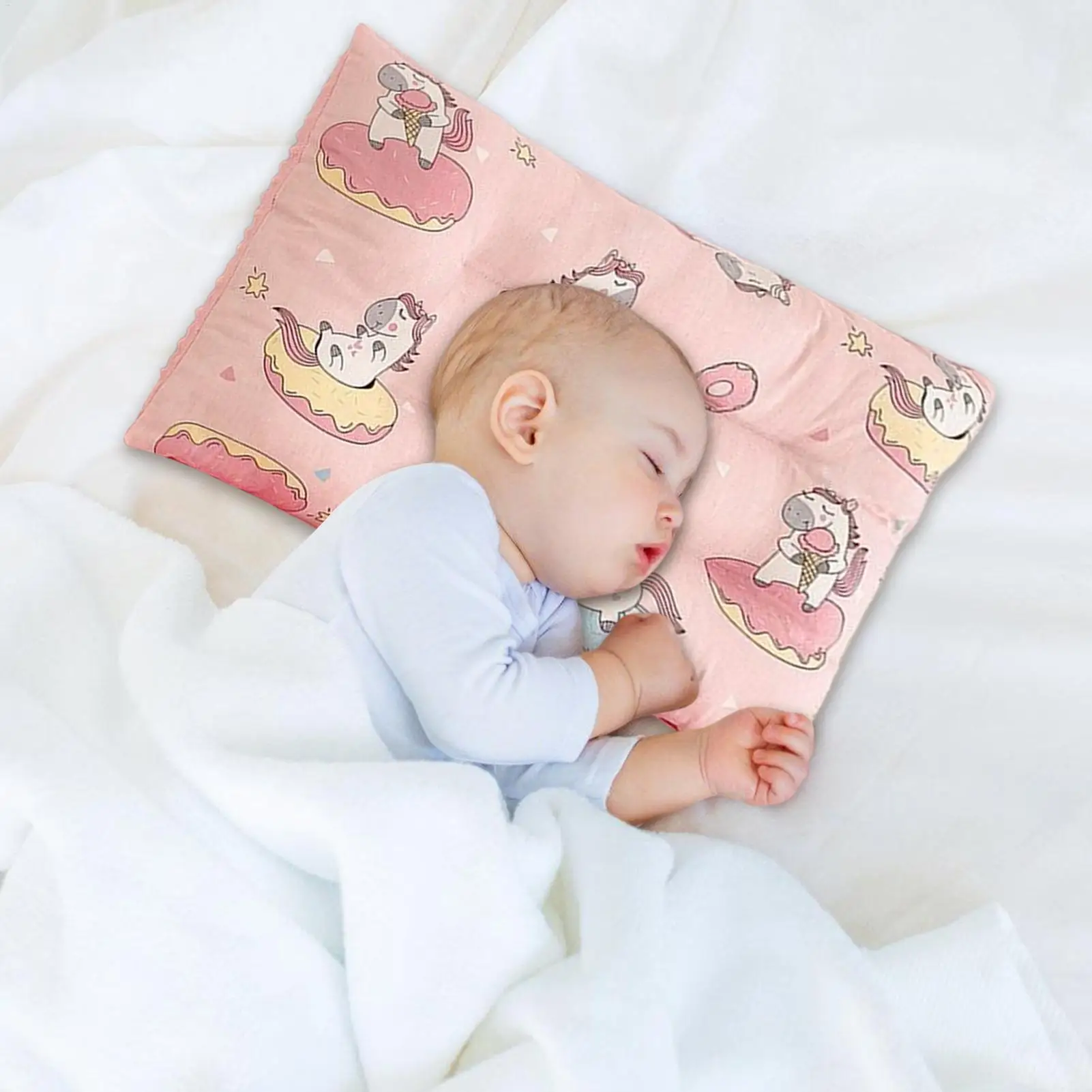 Soft Baby Pillow with Adorable Cartoon Print Cotton and Microfiber Filling, Gentle Fabric, All-Season Comfort Soothing Cushion