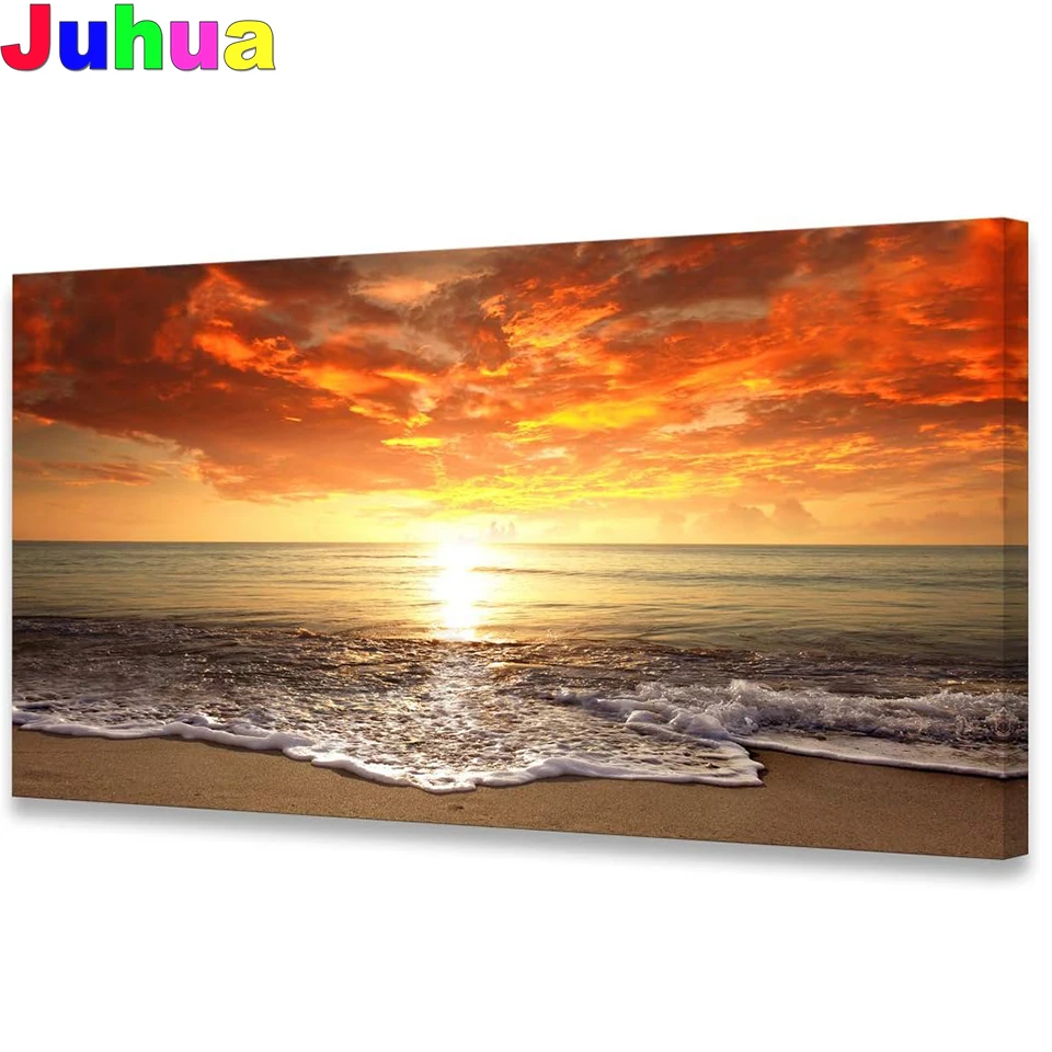 

Sunset Ocean Beach Pictures Diamond Painting Full Diy Diamond Mosaic Seascape Waves for Living Room Bedroom Home Decorations