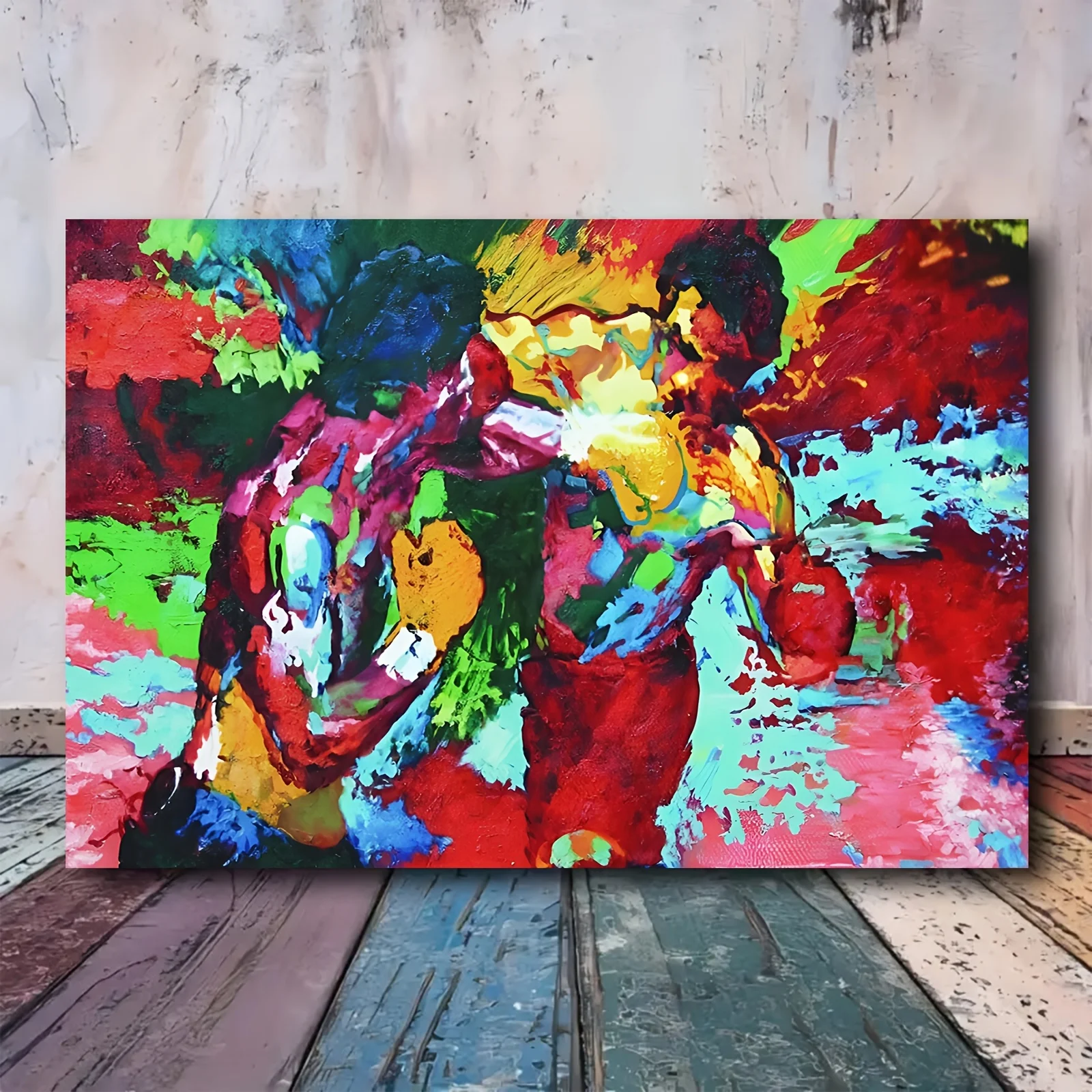 1 póster artístico en lienzo de Rocky vs Apollo Leroy Neiman, impresión artística moderna sin marco de 30,48x45,72 cm, vibrante impresión artística de Rocky y Apoll