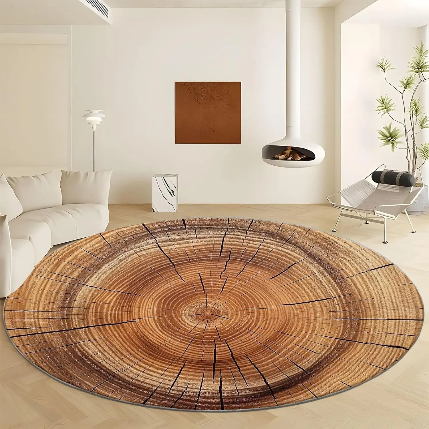Chic Round Boho Area Rug Distressed Geometric Radial Pattern Brown Jute Woven Mat for Living Room Bedroom Floor Home Decor Acces