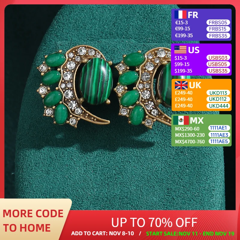 

Bohemia Retro Stud Earrings For Women Elliptical Peacock Green Stone Phoenix Tail Rhinestones Designer Antique Jewelry New 2025