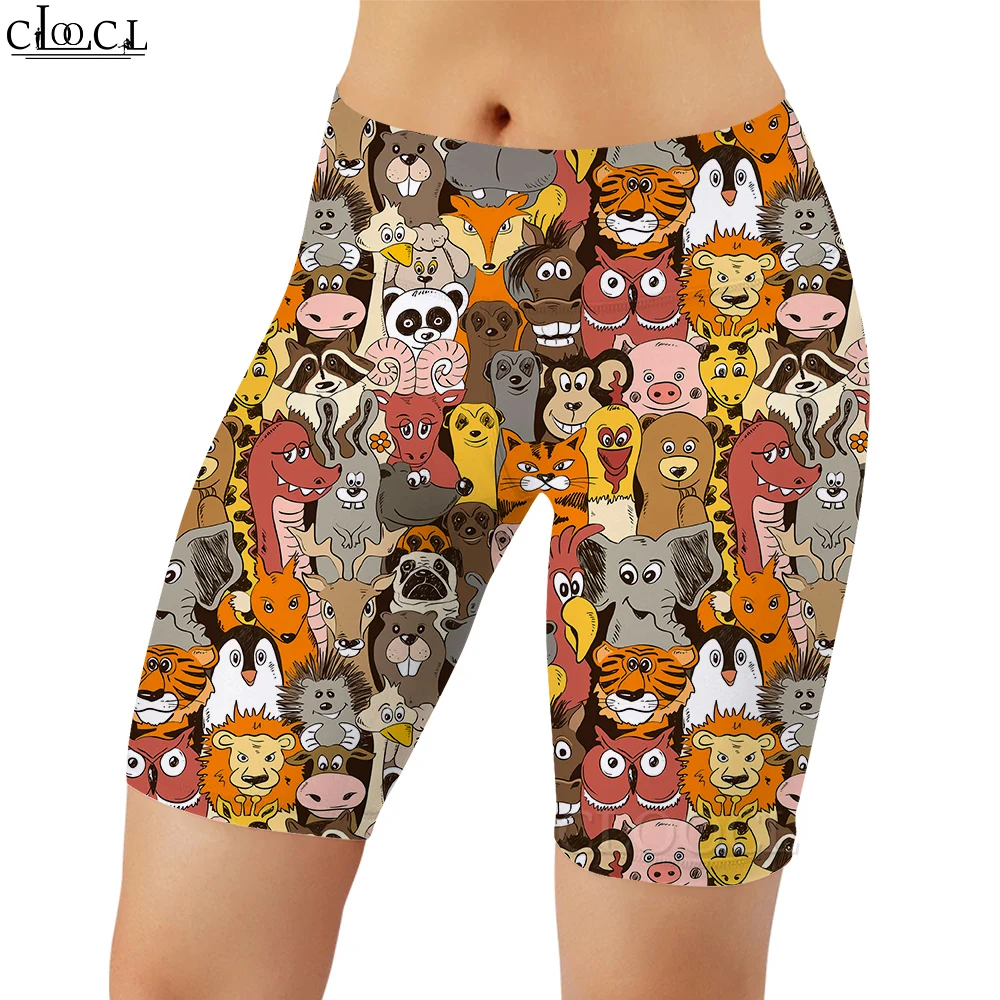 Cloocl novas mulheres legging animais dos desenhos animados padrão 3d impresso shorts casuais para feminino ginásio treino jogging leggings de fitness