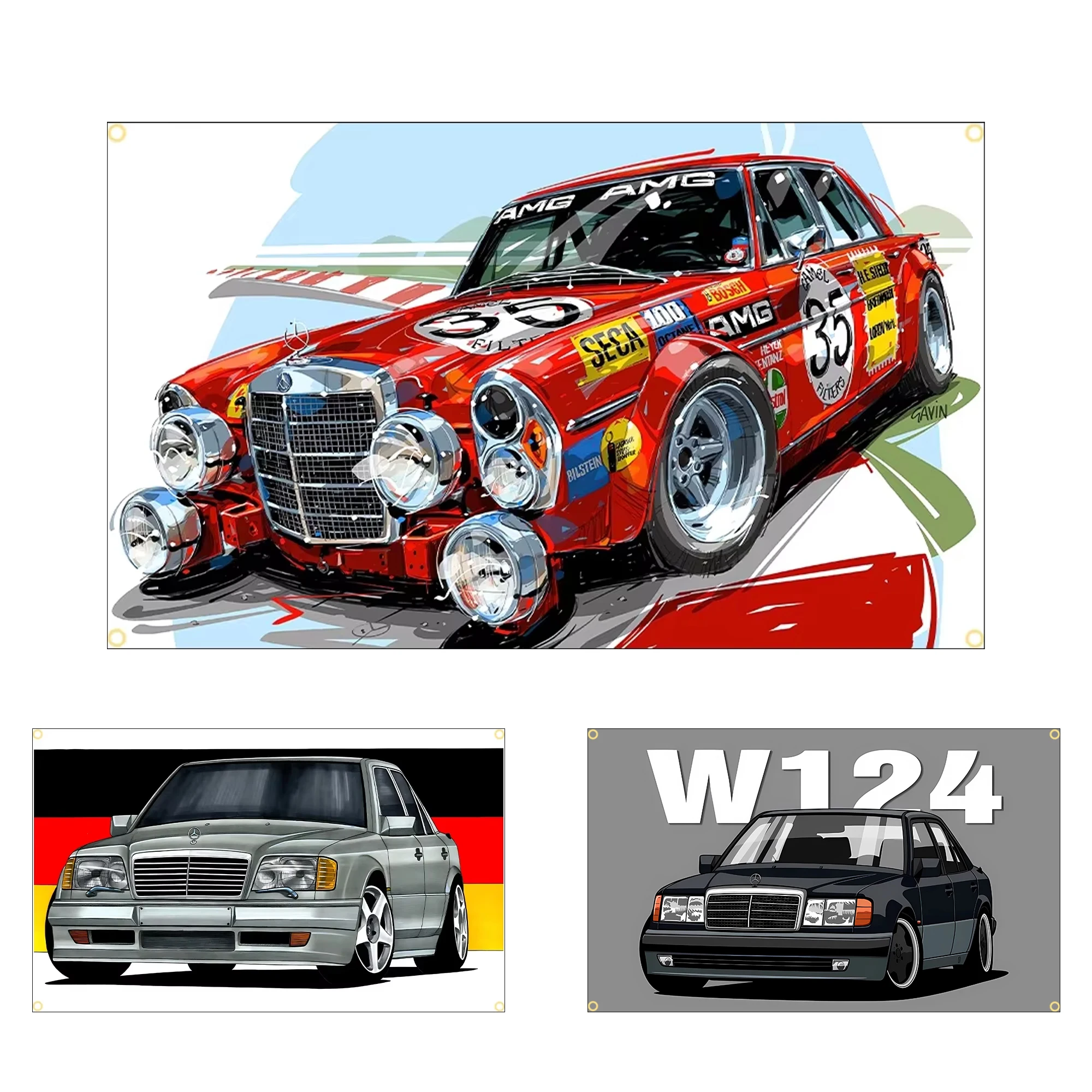 2X3FT 3X5FT BZ سيارة W124 سيارة العلم البوليستر السيارات الألمانية المشارك راية للديكور نسيج ديكور غرفة المنزل في الهواء الطلق