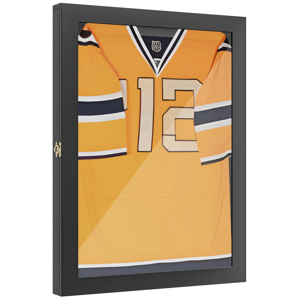 

HOMCOM 24" X 32" Jersey Display Case Wall-Mounted Memorabilia Acrylic Shadow Box with Hanger Black