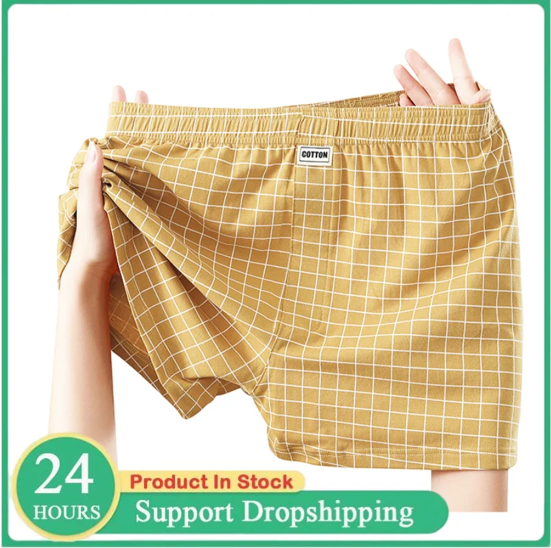 Nuevos bóxers de verano para hombre, de algodón sólido, finos, a cuadros, ropa interior masculina sin costuras, cintura media, cómodos, transpirables, para estar en casa.