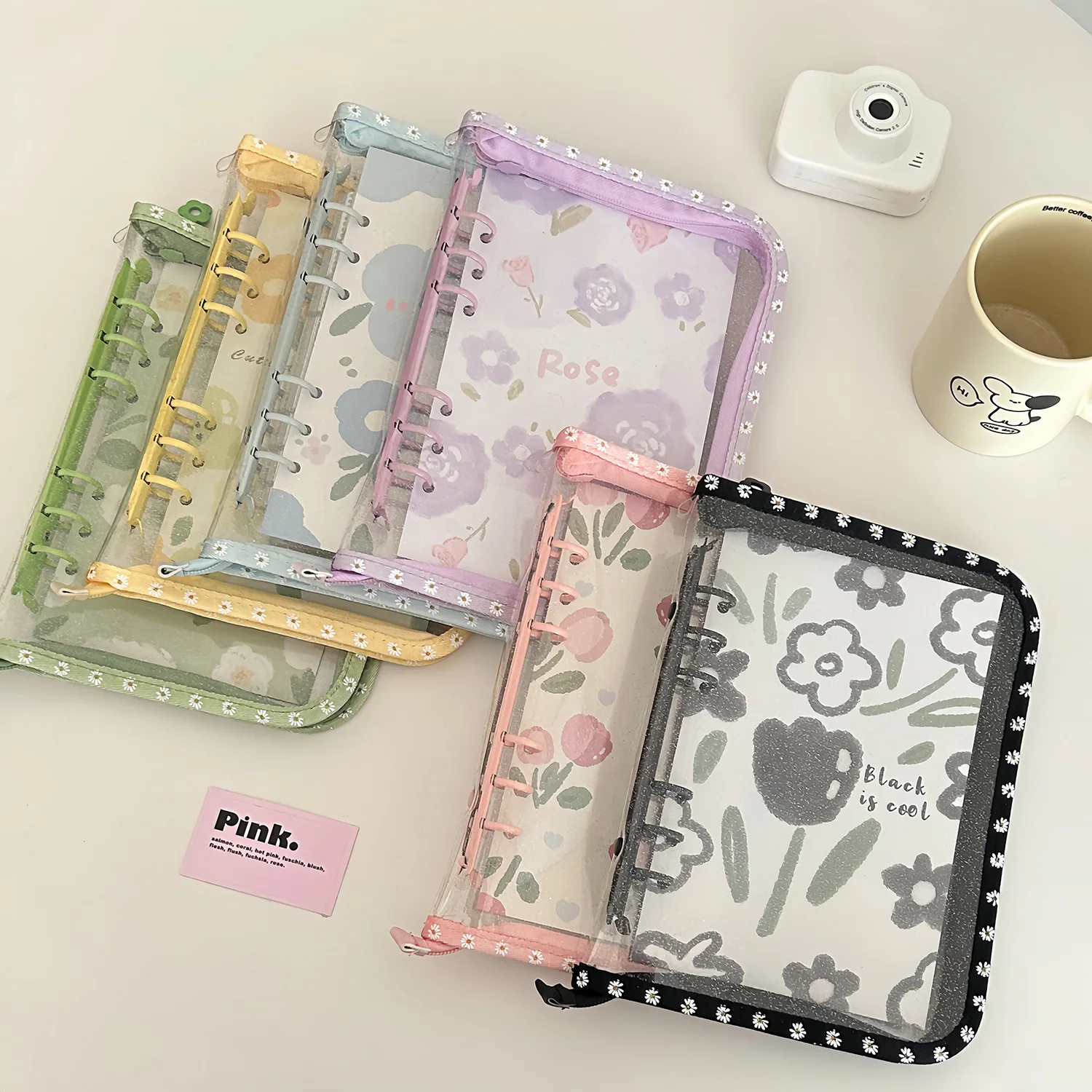 A6  Colorful Daisy Zipper Binder Photo Card Collection Book Postcard Organizer Diary Notebook School Stationery