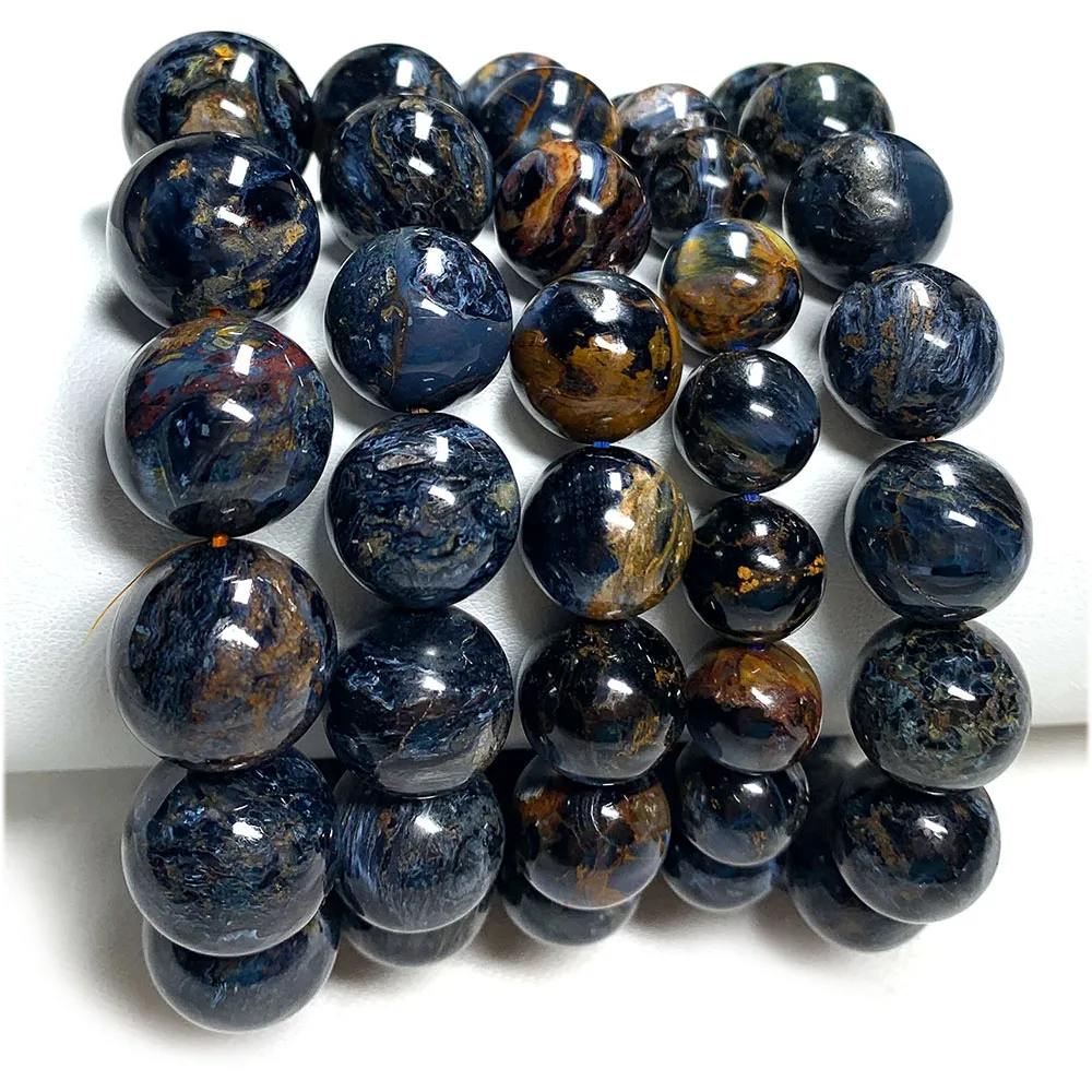 

Veemake High Quality Natural Genuine Blue Pietersite Bracelet Necklace Round Loose Beads 07878