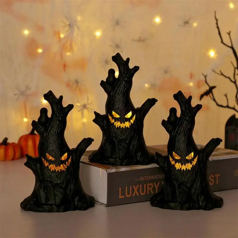 Luces LED de árbol fantasma de Halloween, Lámpara electrónica de vela de bruja de calabaza, decoración de atmósfera horrible, suministros para fiestas