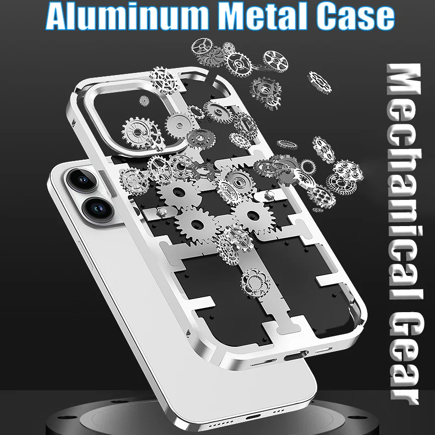 New Fashion Cool Mechanical Gear Aluminum Metal Case For iPhone 14 13 12 Pro Max Hard PC Back Cover