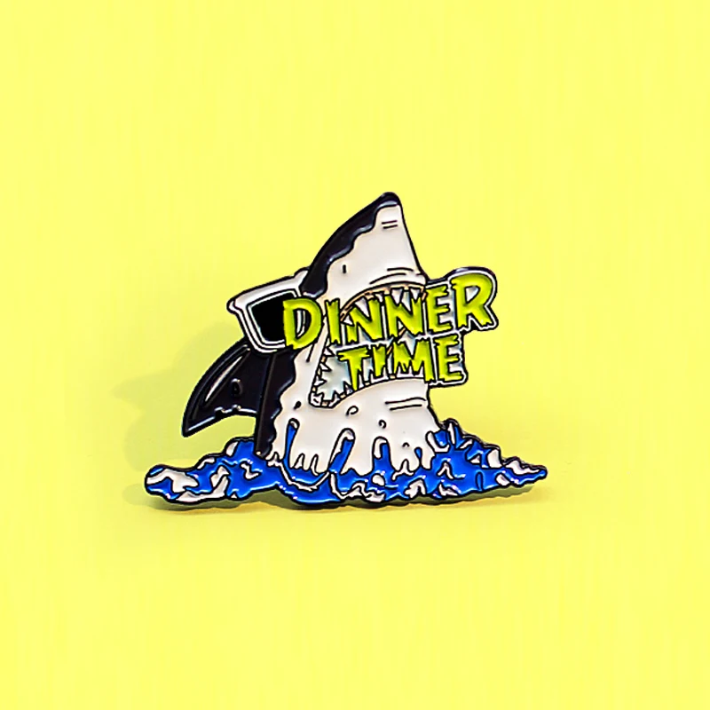 Cartoon Enamel Pins Shark Fish Brooches DINNER TIME vacation Shark Sea Fish Animal Brooch Badge For Women Gifts Jewelry Unisex