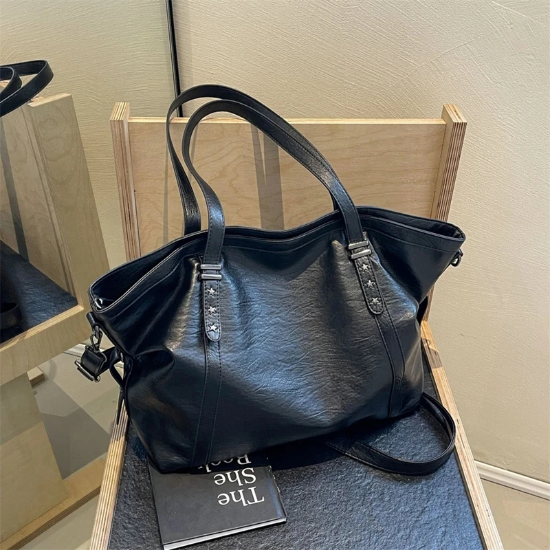 Large Sized Tote Bags For Women Soft PU Leather Pure Color Large Capacity Shopper Shoulder Crossbody Bag High Quality Handbag