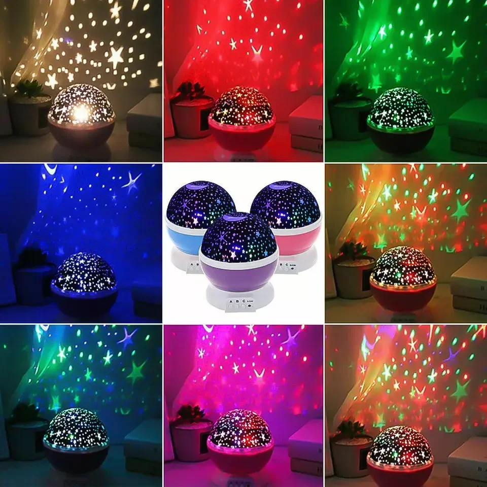 Star Projector Lamp Children Bedroom LED Night Light Baby Lamp Decor Rotating Starry Nursery Moon Projector Table Lamp