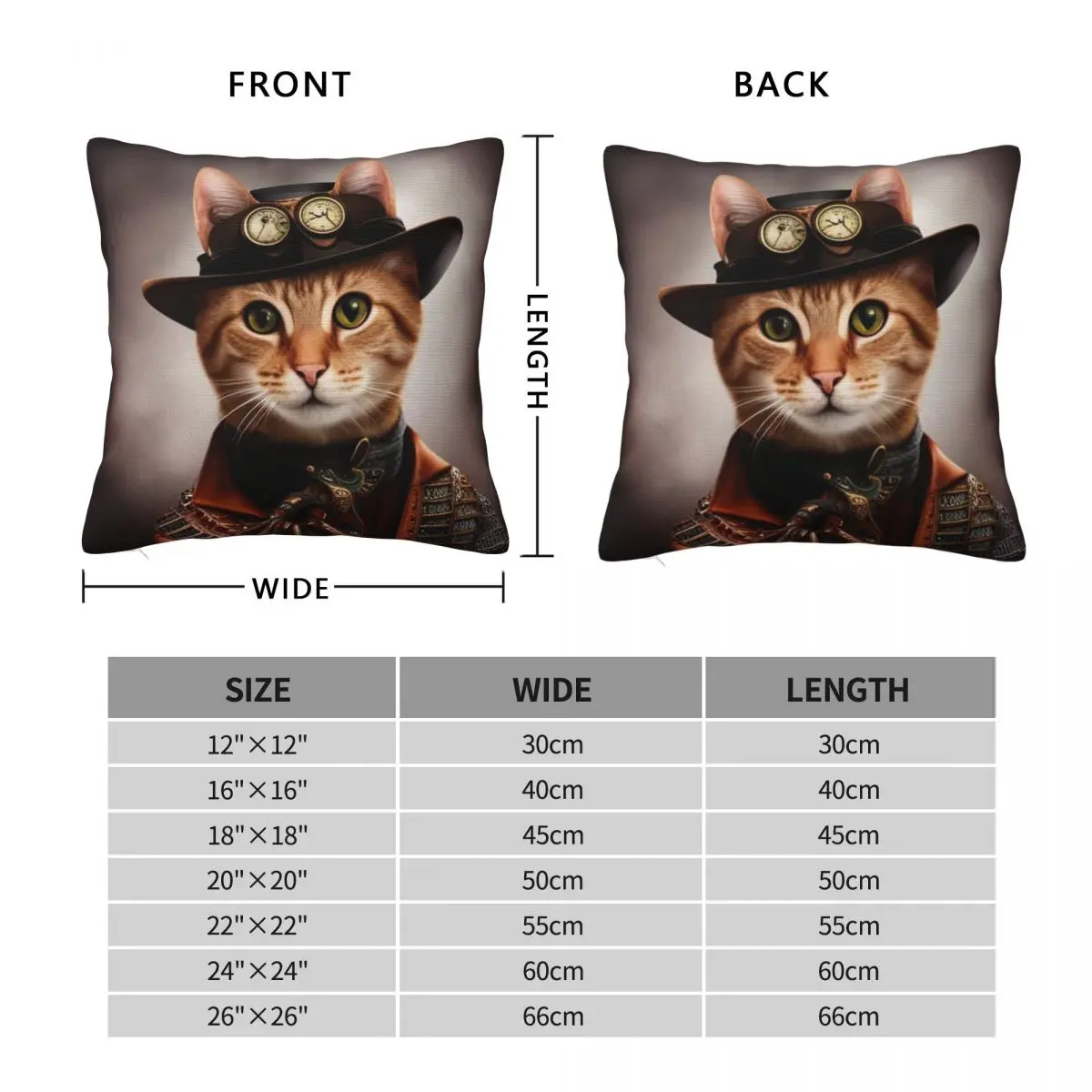 Steampunk Cat Pillowcase Polyester Linen Velvet Creative Zip Decorative Pillow Case Home Cushion Cover 45x45