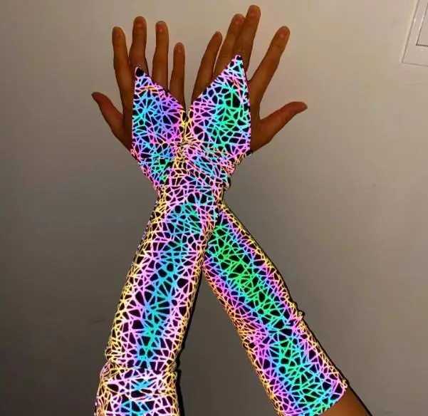 Gants de coulée holographiques pour femmes, manches de bras de scène, zèbre, danse de boîte de nuit