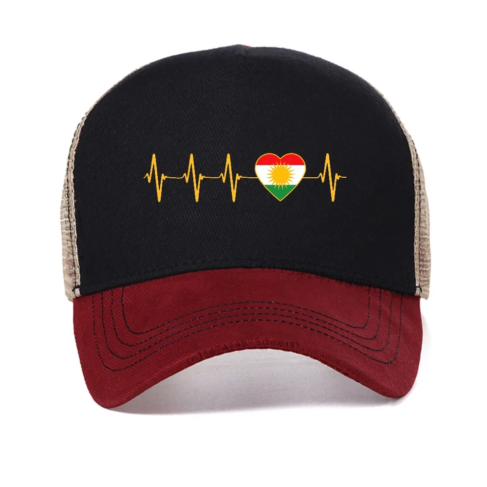 

Kurdistan Kurdish Heartbeat baseball cap fashion casual Adjustable Golf Hat summer Breathable mesh Snapback hats