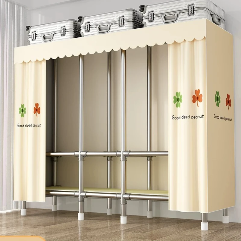 

Bedroom household cloth wardrobe rental room with bold and thickened full steel frame easy to assemble bold wardrobe strong