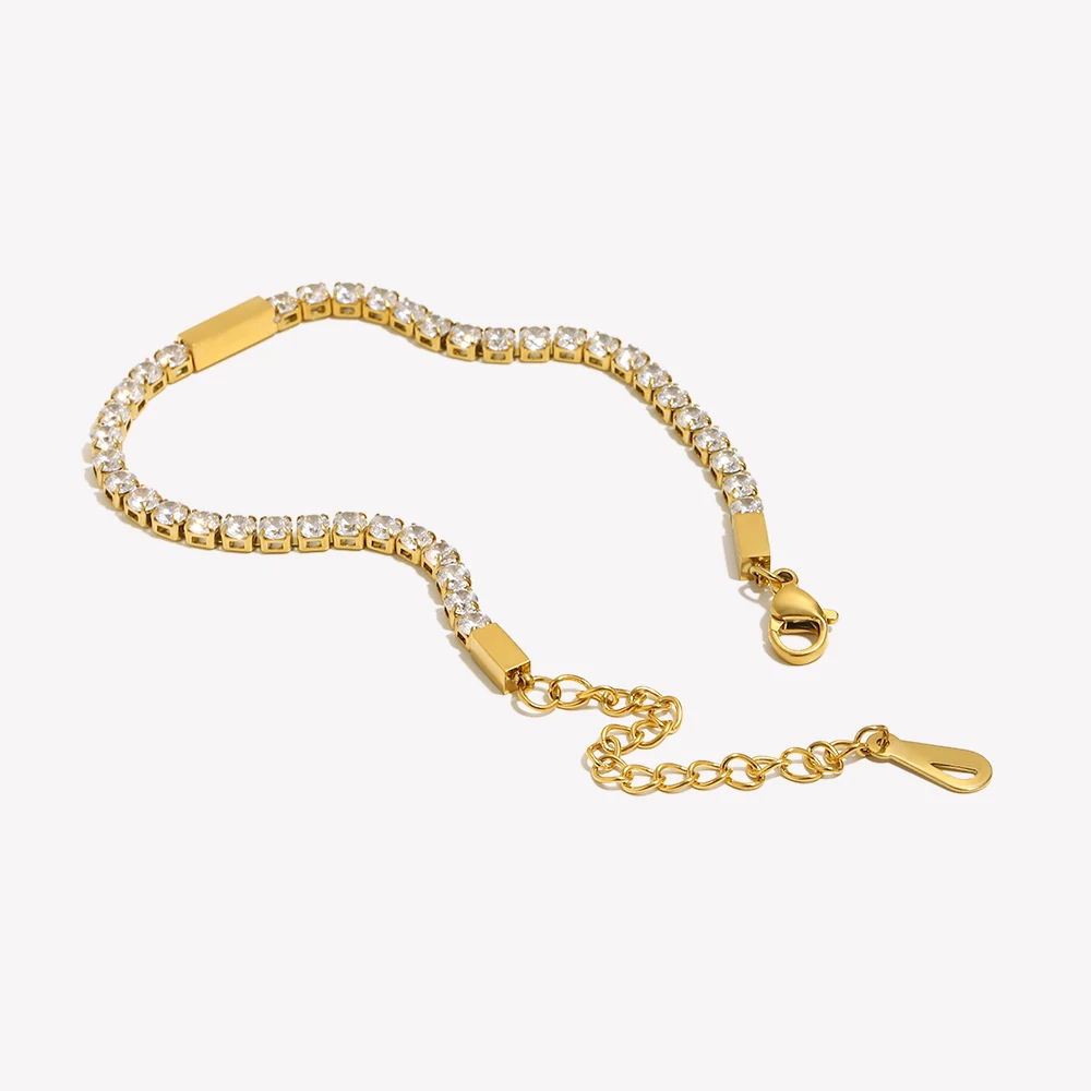 E.B.belle 3mm Clear Zircon Brand Bracelets Stainless Steel 18K Gold Plated Classic Style Jewelry Charm Women Party