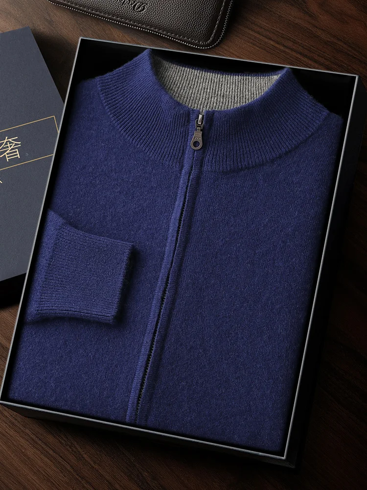 2025 New Arrivals Simple Solid Color  Men's Zippered Sweater Cardigan 100%  Cashmere Knitwear Business Casual Minimalist Style