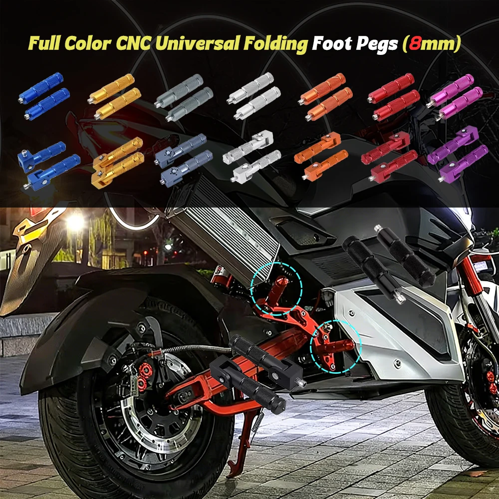 All color CNC Universal Folding Straight Motorcycle Bicycle Foot Pegs M8 Rear Footrest Peg Parts fit Honda Grom MSX125