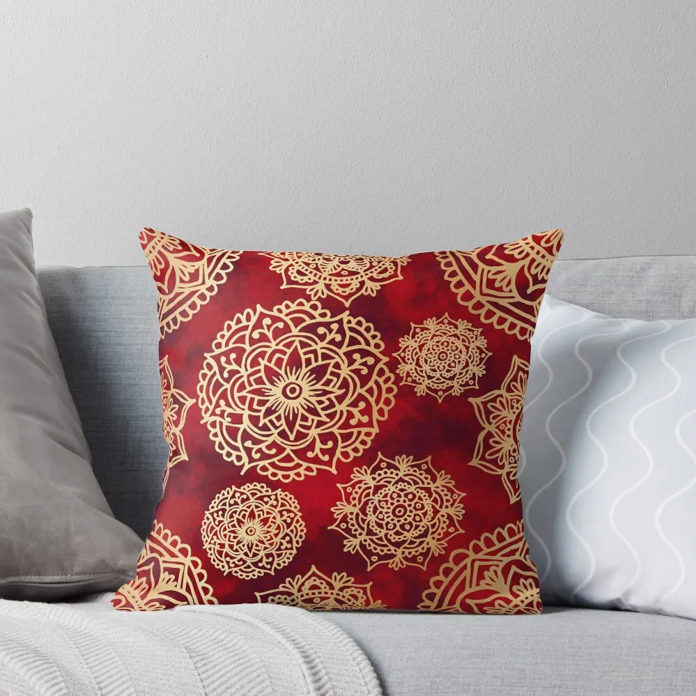 

Red and Gold Mandala Pattern Throw Pillow christmas cushions covers Decorative Sofa Cushions