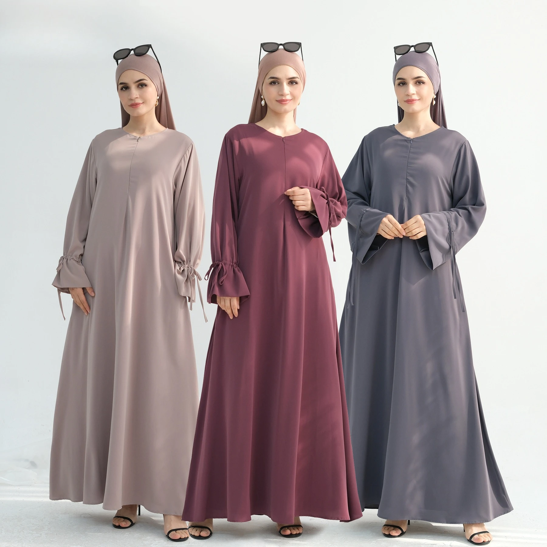 

2025 Ramadan Eid Modest Dress 6 Colors Dubai Plain Nida Abaya with Adjustable Strings Muslim Fashion Abayas